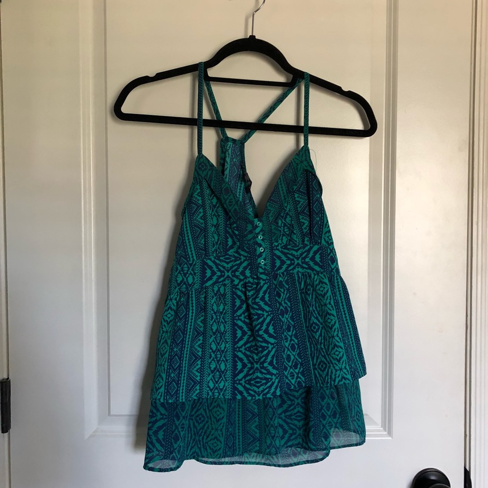 Ruffled blue & green tank